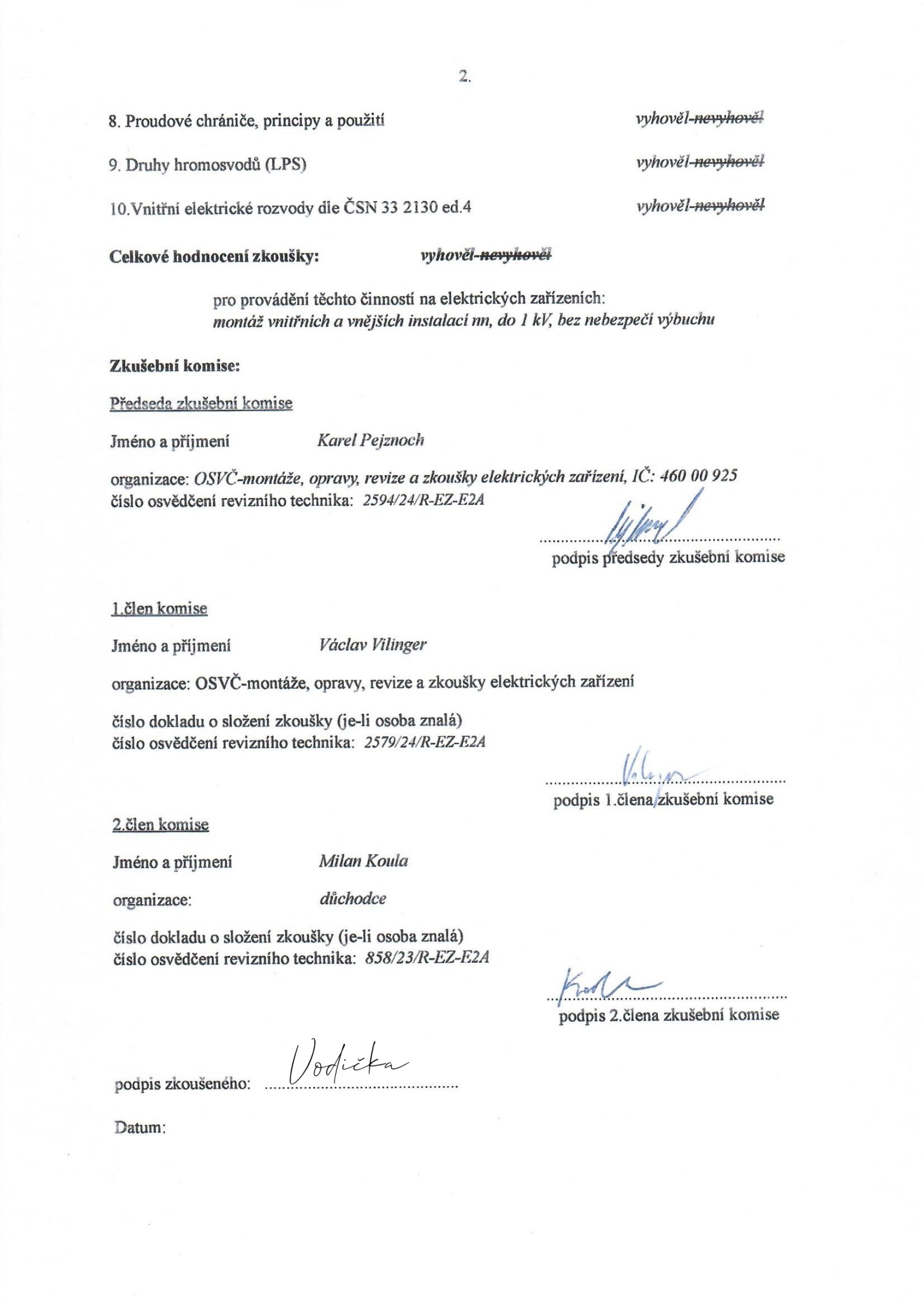 Odborná elektro způsobilost 2026, strana 2